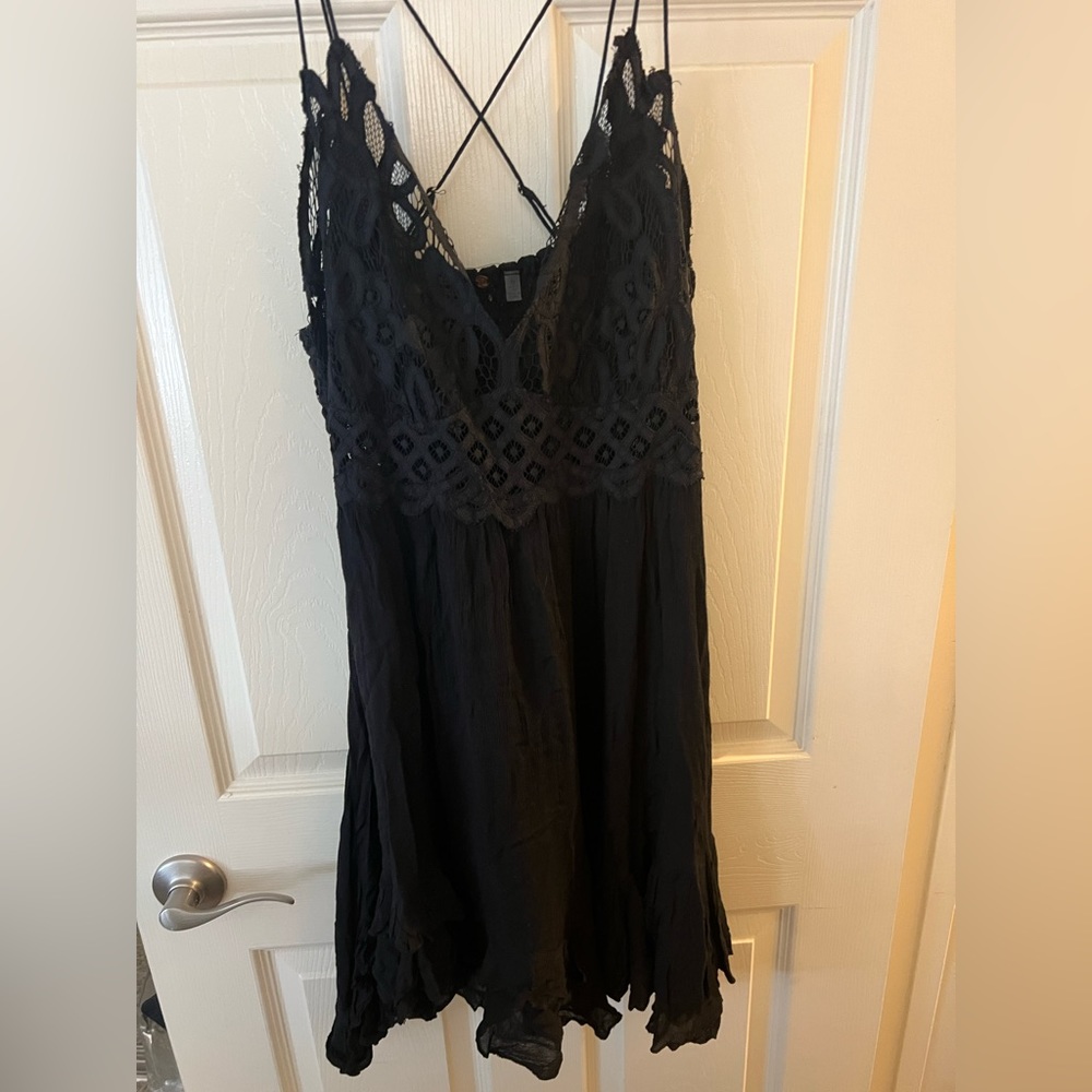 Free People Black Crochet Bodice Spaghetti Strap Dress